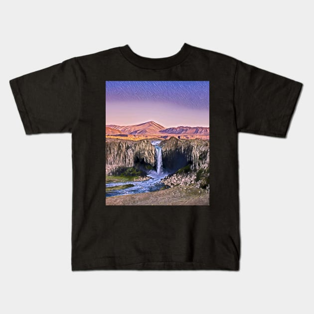 Waterfall In The Desert Kids T-Shirt by evokearo